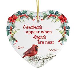 OrnamentallyYou - Cardinals Appear When Angels Are Near Floral Heart Christmas Ornament - Multi-colored