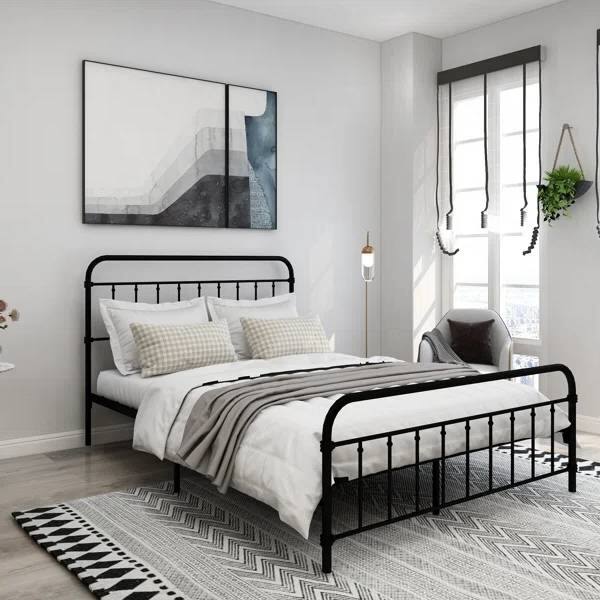 Hivvago - Queen Classic Farmhouse Metal Bed Frame with Rounded Headboard Footboard - Black