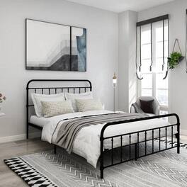 Hivvago - Queen Classic Farmhouse Metal Bed Frame with Rounded Headboard Footboard - Black