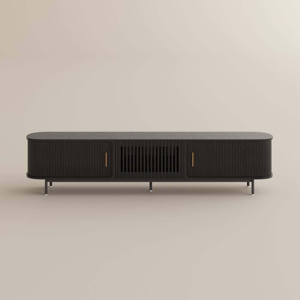 Alt View 7. POVISON - 94"Mid-Century Modern Tambour Door TV Stand - Black.