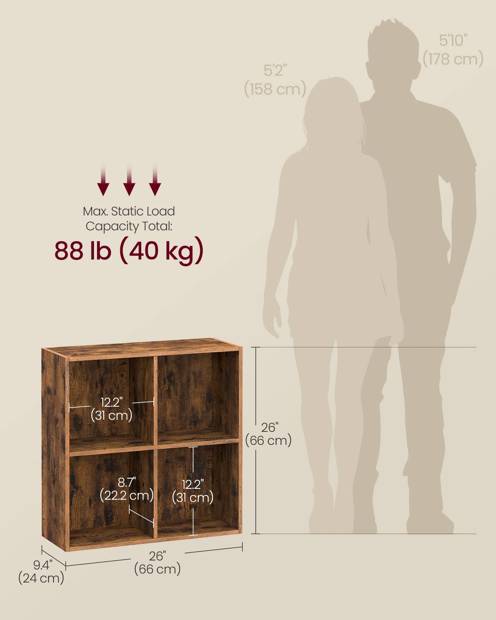 5'2" (158 cm)  
5'10" (178 cm)  

Max. Static Load Capacity Total: 88 lb (40 kg)  

12.2" (31 cm)  
26" (66 cm)  
8.7" (22.2 cm)  
12.2" (31 cm)  
9.4" (24 cm)  
26" (66 cm)