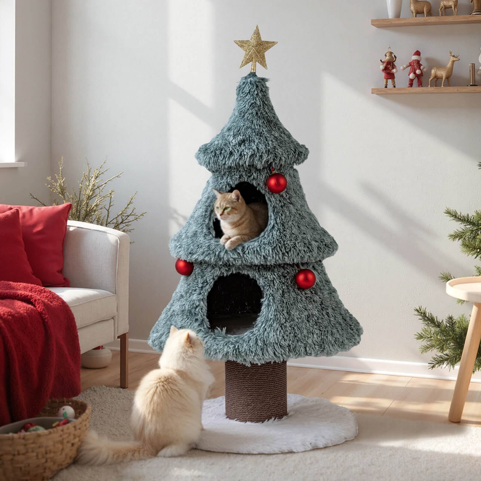 Alt View 3. Costway - Costway 48.5” Christmas Cat Tree for Indoor Cats with 2 Large Condos, Scratching Post - Green.