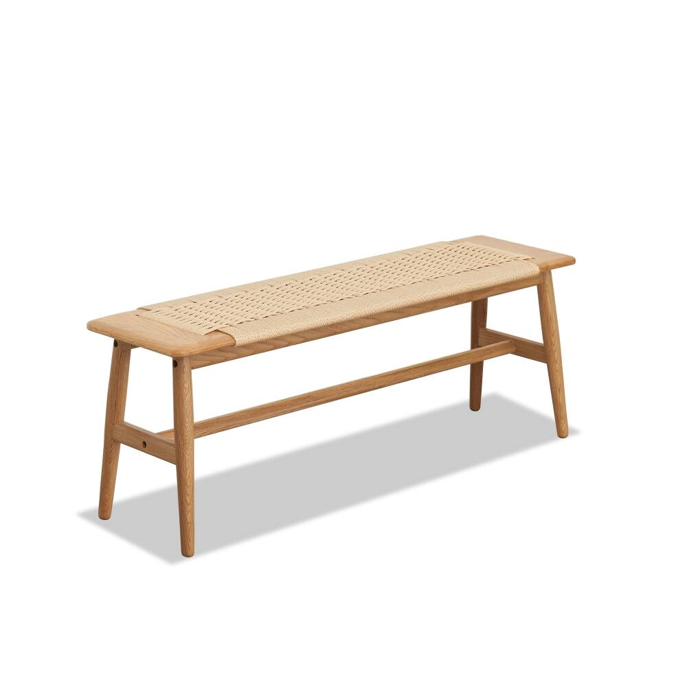 Back. Ropilly - Ropilly Natural Oak Dining Bench Solid Wood Woven Cane Bed Bench for Entryway and Bedroom - Natural.