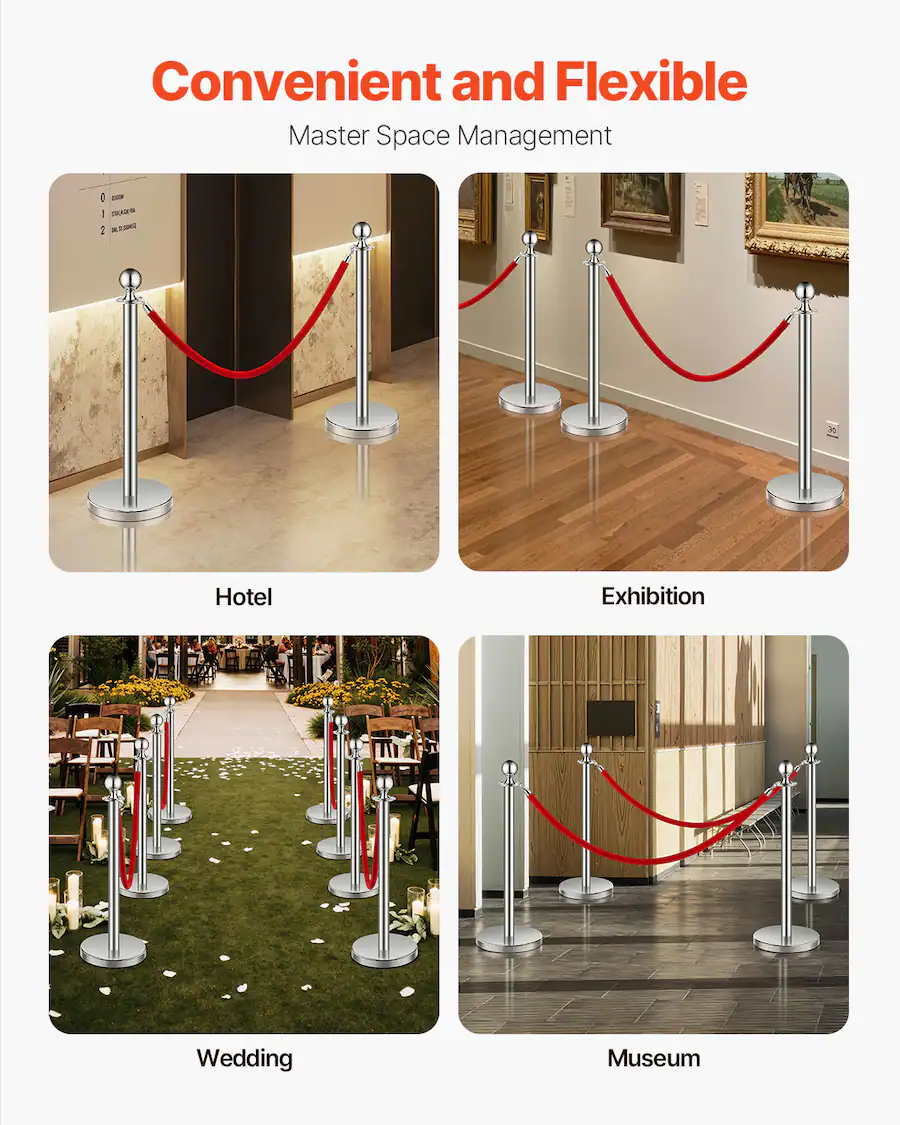 Led Velvet Ropes VEVOR Stanchions and Velvet Ropes 4Pcs, Hollow Base with Stainless ...