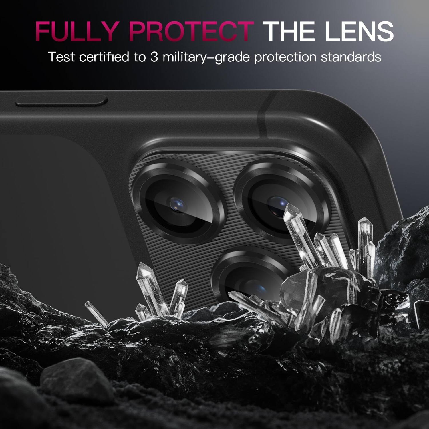 FULLY PROTECT THE LENS  
Test certified to 3 military-grade protection standards