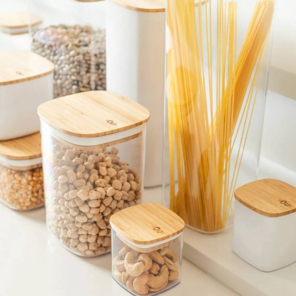 Alt View 7. OU - OU Airtight Food Storage Container Set w Bamboo Lid 8pc (set of 4) Plastic Storage Container - Clear.
