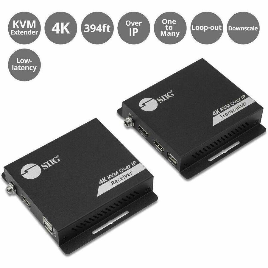 KVM 4K Extender 394ft Over IP  
One to Loop-out Downscale Many  
Low-latency  
SIIG  
IP Over 4K Transmitter KVM  
SIIG  
IP KVM Over 4K Receiver