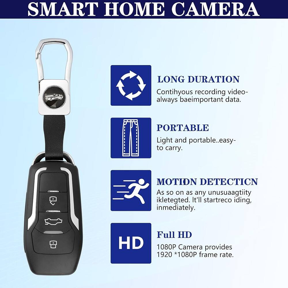 SMART HOME CAMERA

LONG DURATION  
Continuous recording video- always baeimportant data.

PORTABLE  
Light and portable..easy- to carry.

MOTION DETECTION  
As soon as any unusual activity is detected, it'll start recording immediately.

Full HD  
1080P Camera provides 1920 * 1080P frame rate.