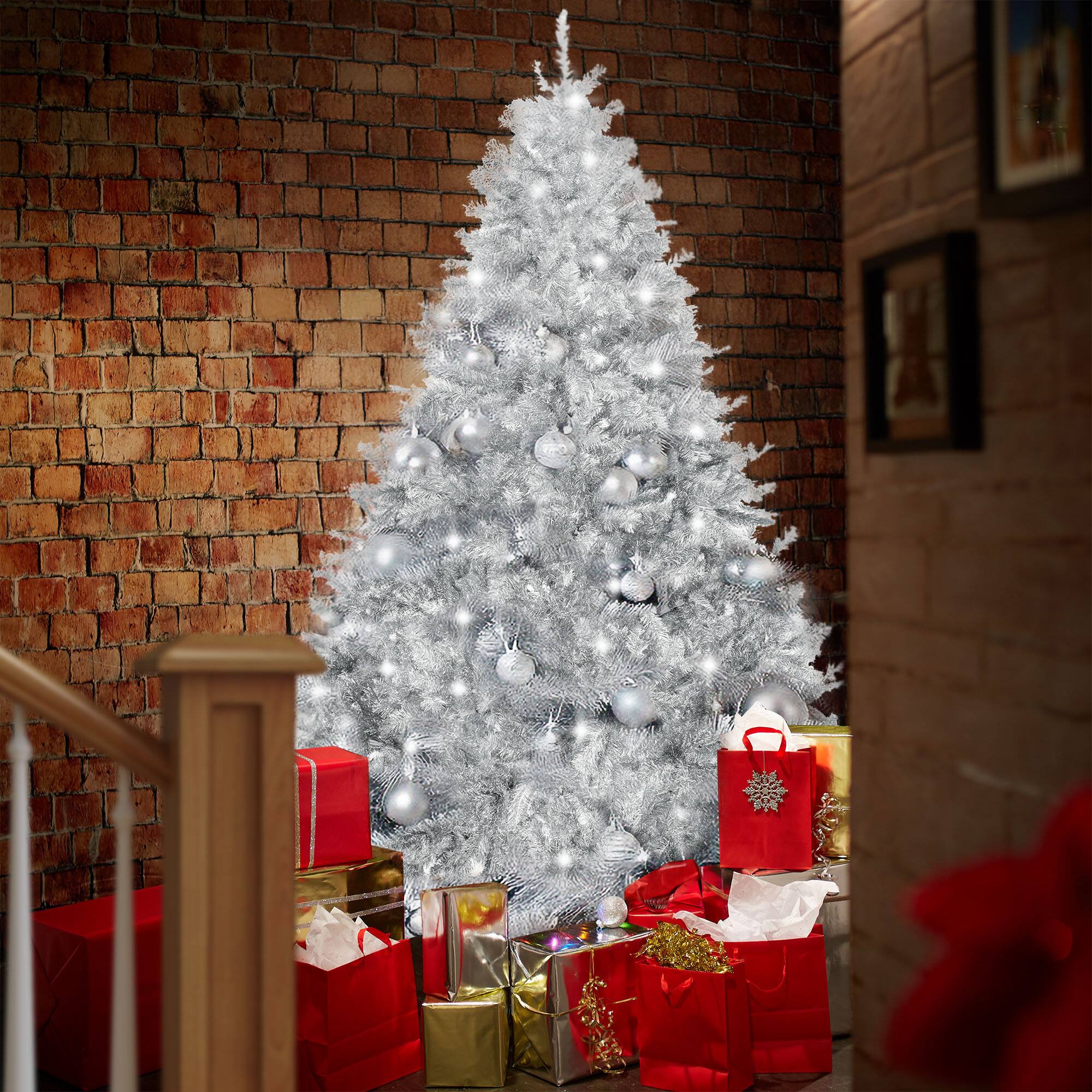 Alt View 6. Casafield - Spruce Artificial Holiday Christmas Tree with Metal Stand - Silver.