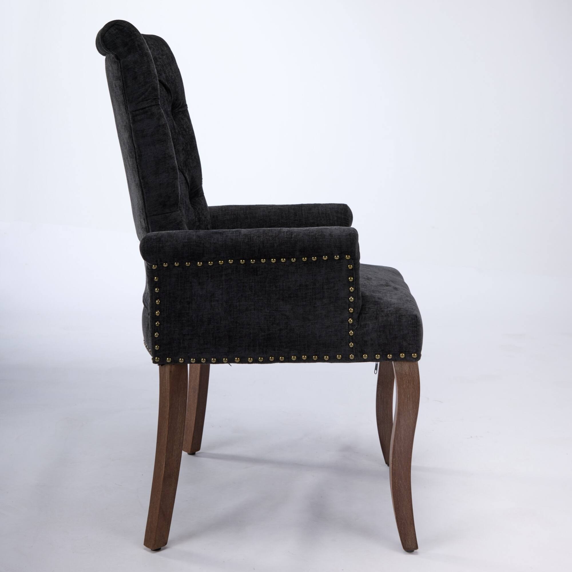Alt View 2. GOODSILO - Upholstered Tufted Accent Dining Chair with Curved Wood Legs and Chenille Fabric in Neutral Beige - Black.