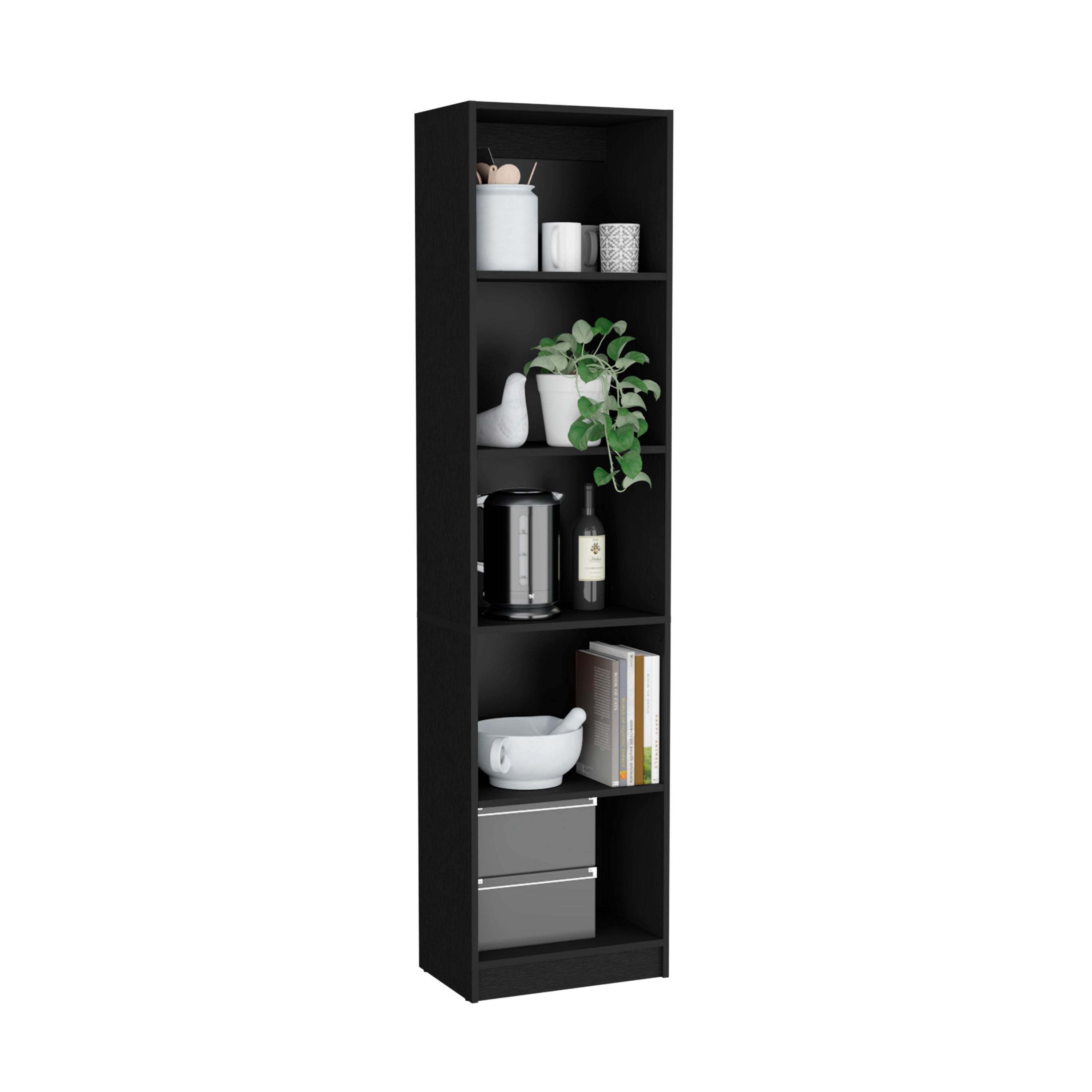 Alt View 1. Depot Eshop - Vinton XS Bookcase Compact Bookshelf with Multiple Shelves - Black.