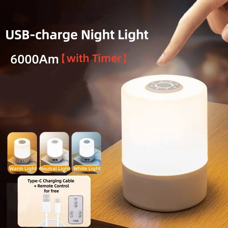 USB-charge Night Light  
6000Am [with Timer]  

Warm Light  
Neutral Light  
White Light  

Type-C Charging Cable + Remote Control for free