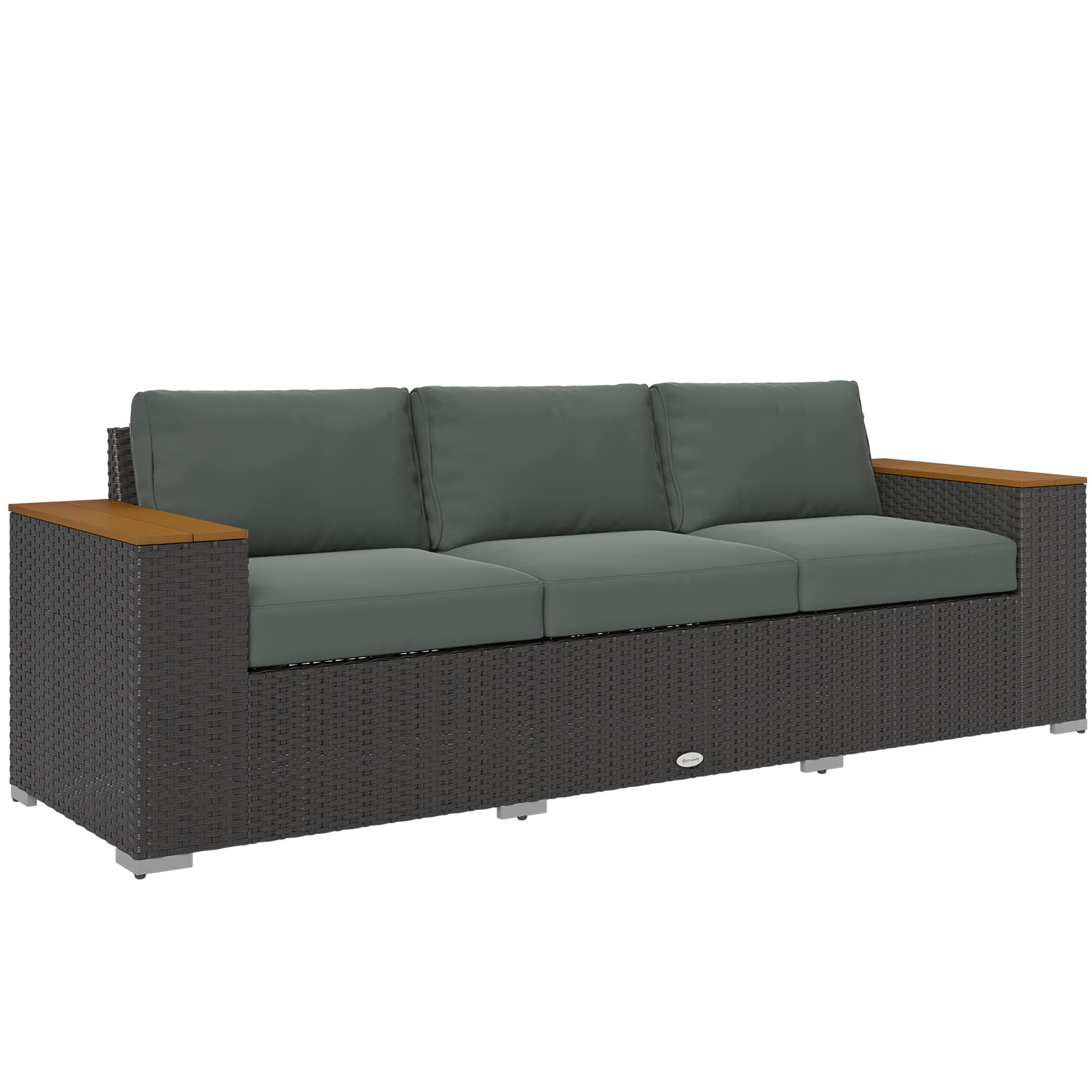 Outsunny - Outdoor Patio Sofa, PE Wicker Outdoor Couch with Extra Wide Deep Seat, Wide Armrests 4" Cushions - Dark Gray