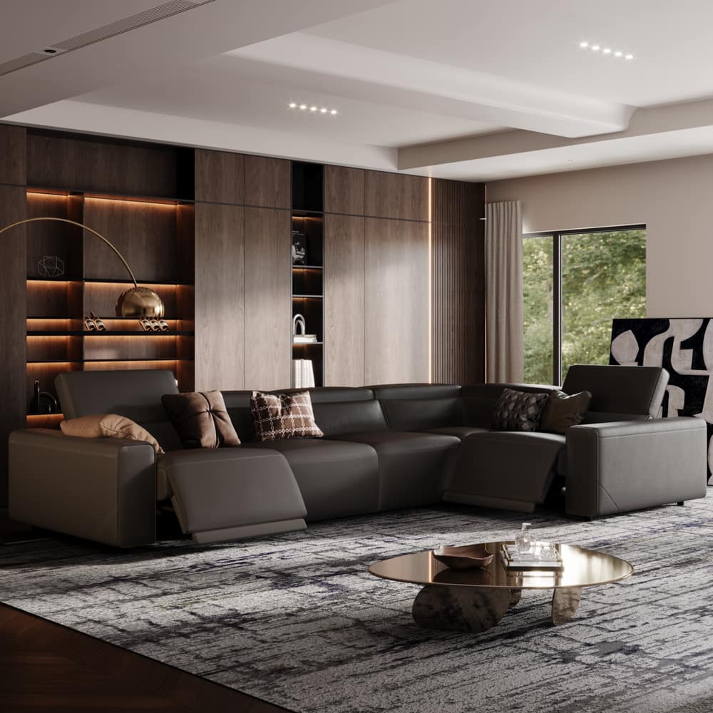 "POVISON - 141.14"" Power Corner Sofa L-shaped Electric Reclining Couch, 2 Extendable Recliners, USB Charging, Living Room,Khaki - Black Sustainable Leather" price history on PriceWatchPro