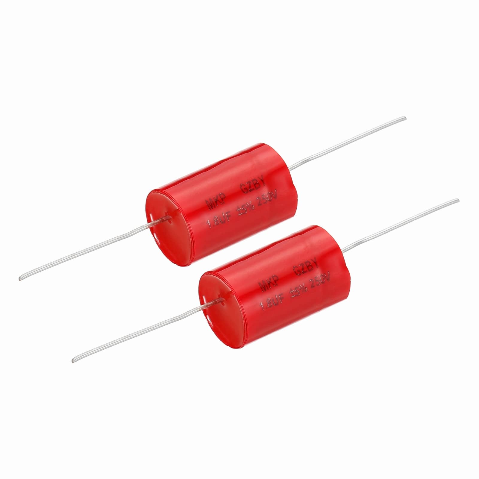 Unique Bargains - 2pcs 1.8uf Frequency Divider Capacitor, 250V Axial Audio Speaker Crossover MKP Film Capacitor - Red