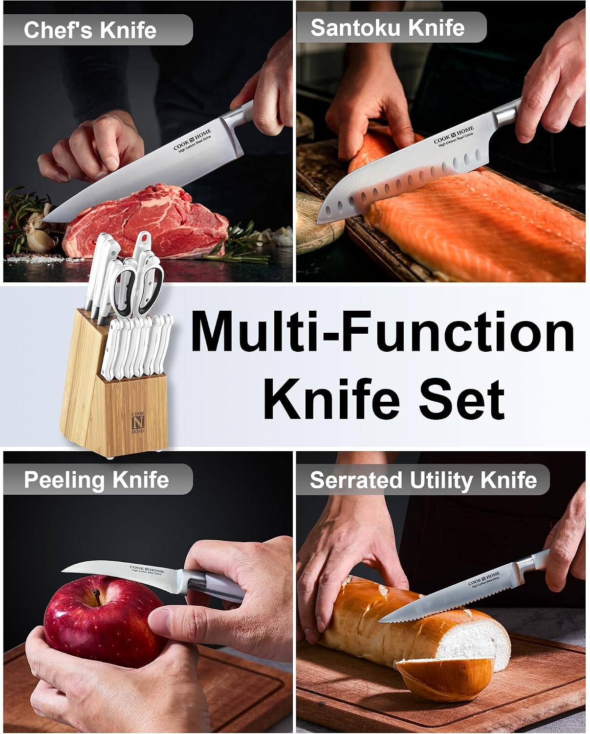Chef's Knife  
Santoku Knife  
Multi-Function Knife Set  
Peeling Knife  
Serrated Utility Knife