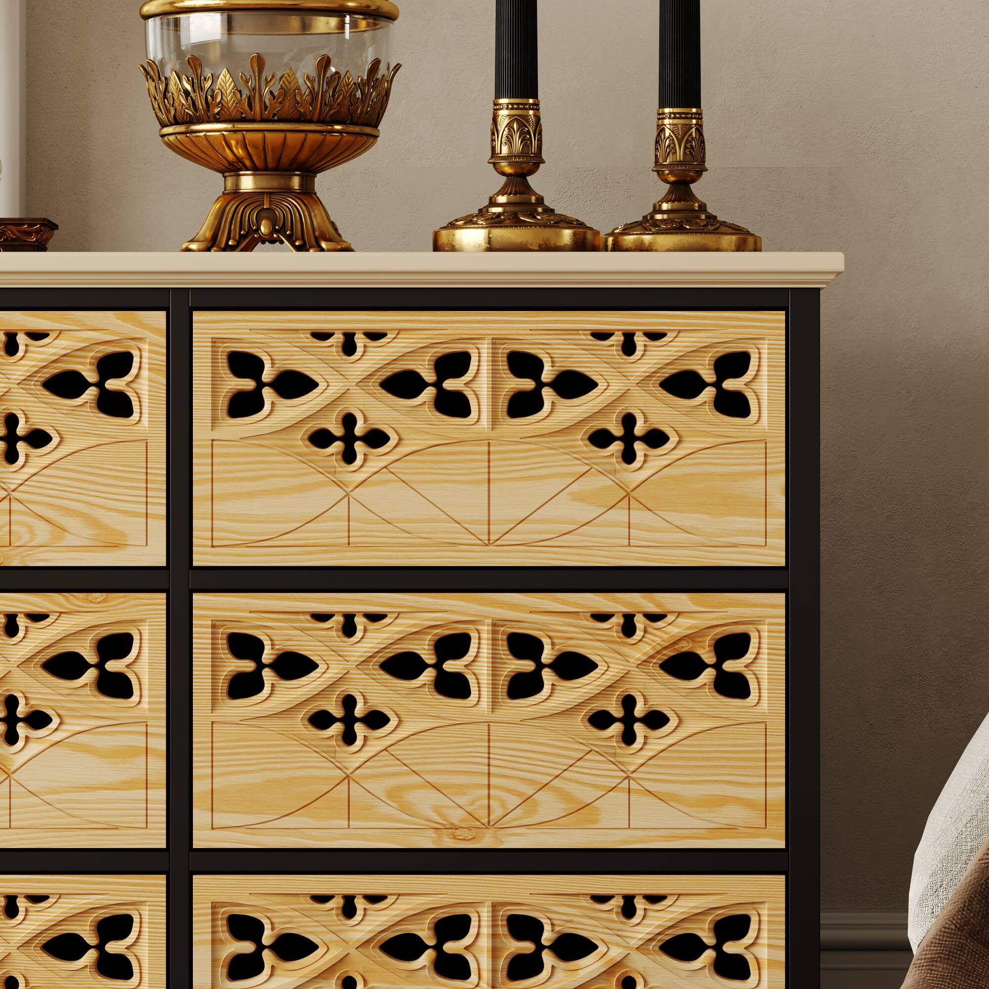 Alt View 6. FUFU&GAGA - FUFU&GAGA Carved Dresser: Anti - Tip, Stylish Storage for Any Style - Wooden.