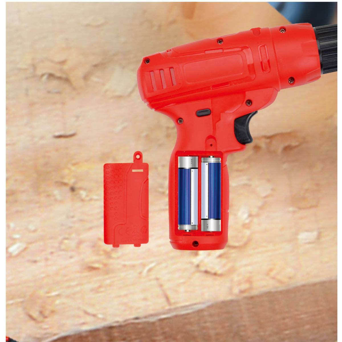 Angle. JuzToys - Pretend Play for Toddlers 3-5, kids toy tool set Electric Drill Toy Set, Retractable Mini Toy Drill 3 Drill Bits Red - Red.