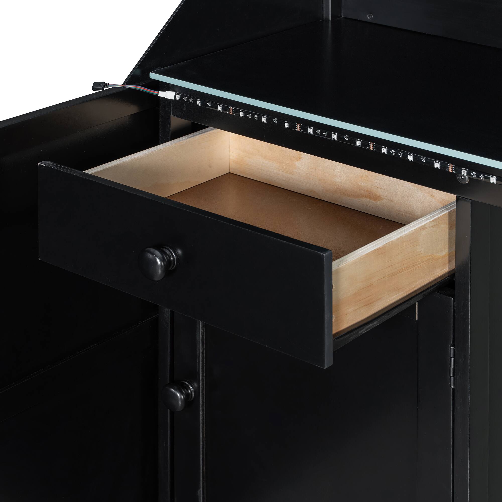 Alt View 10. Whisen - Gaming Loft Bed with Desk, RGB LED Lights, Charging Station & Storage, Sturdy Wood Frame - Black|Blue.