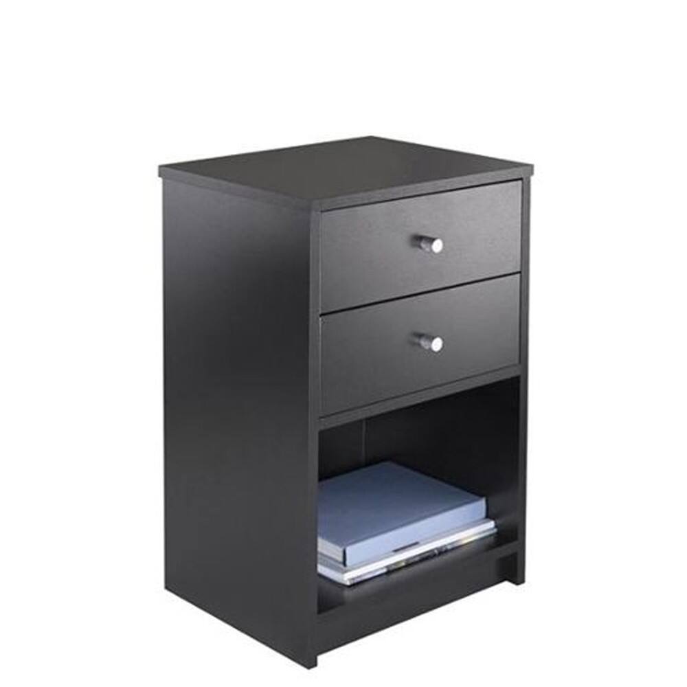 Front. Winado - 2 Drawers Nightstand Storage Wood End Table Bedside Organizer - Black.