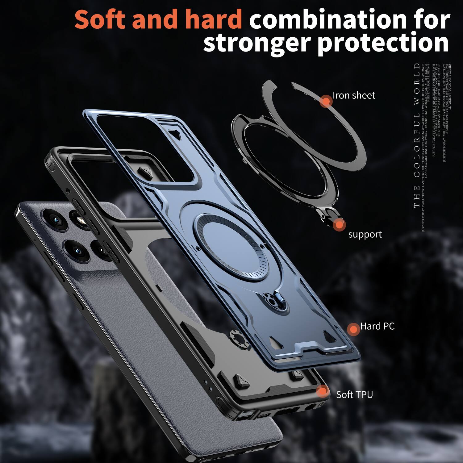 Soft and hard combination for stronger protection

Iron sheet

support

Hard PC

Soft TPU