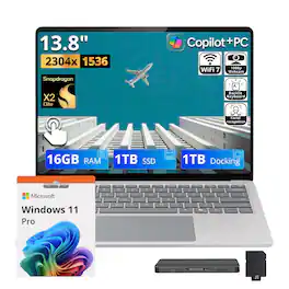 Microsoft - Upgraded - Surface 13.8" 2K Touchscreen Laptop,Snapdragon X2E,16GB RAM,1TB SSD+1TB Dock,Backlit,Win 11 Pro - Platinum