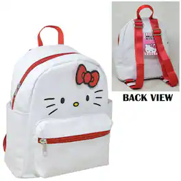 UPD - Hello Kitty 10" White Faux Leather Mini Backpack with small Front Pocket - Multicolored