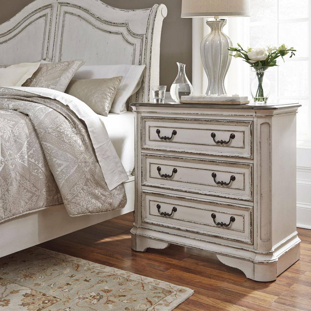 Alt View 1. Liberty Furniture Industries - Magnolia Manor 3 Drawer Bedside Chest w/ Charging Station in Antique White - White.