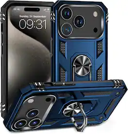 Entronix - Dual-Layer iPhone 17 Pro Max Case with Built-in Kickstand - Navy Blue