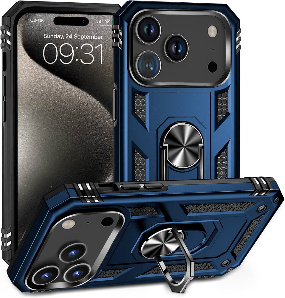 Entronix - Dual-Layer iPhone 17 Pro Max Case with Built-in Kickstand - Navy Blue