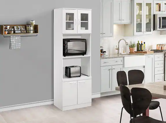 Front. Kings Brand Furniture - Kings Brand Furniture Danbury Tall Kitchen Pantry, Microwave Storage Cabinet, White - White.