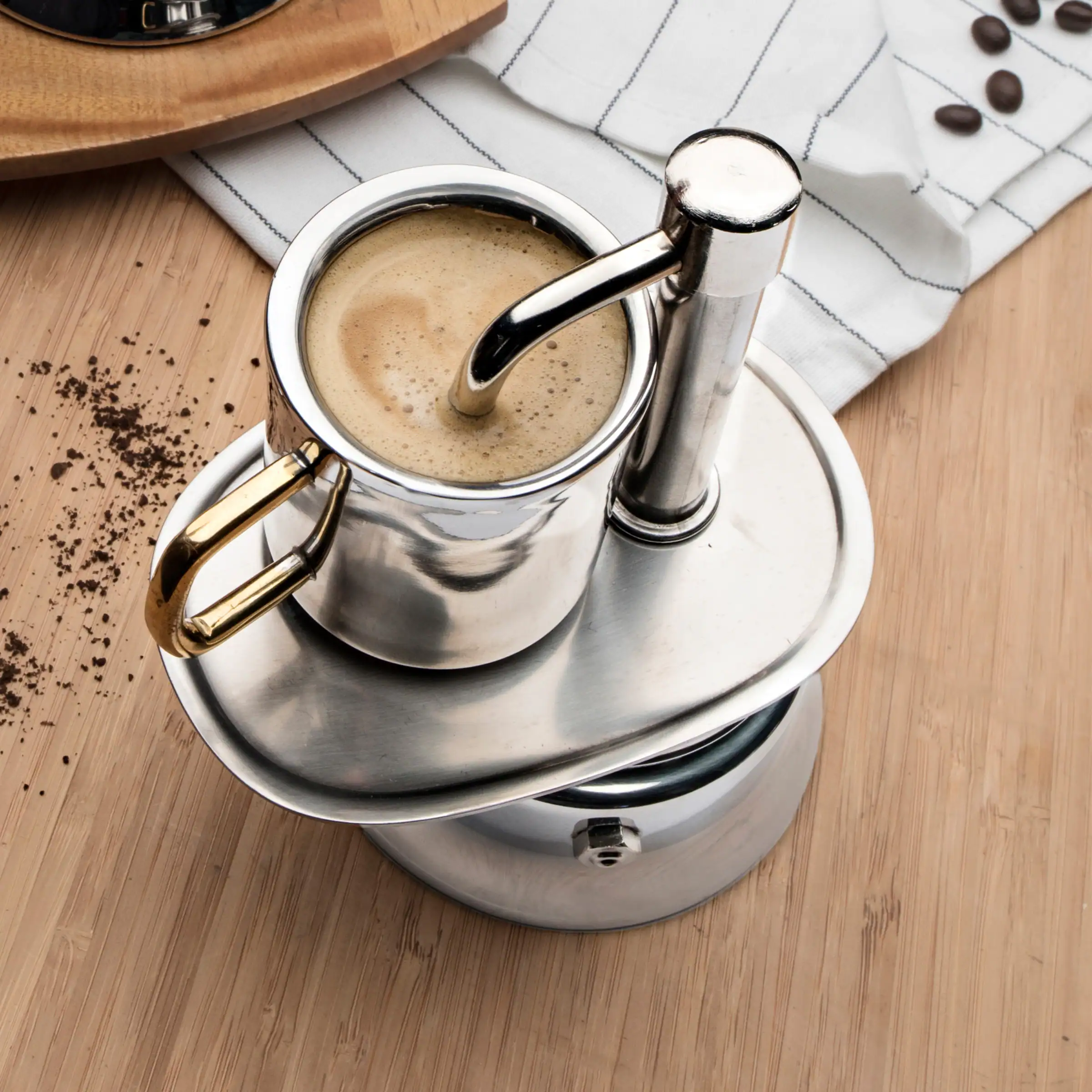 Alt View 3. Kings County Tools - Single Spout 1 Cup Coffee Maker - Chrome.