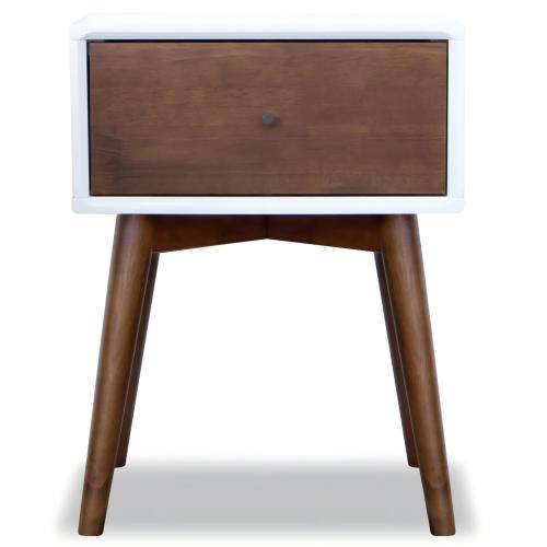 Alt View 1. LUCKY ONE - 22.5" Assembled Mid Century Nightstand 1-Drawer Solid Wood - Dark Brown,White.