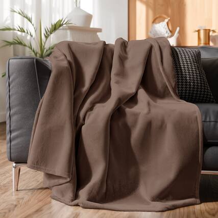 Front. CGK Linens - Ultra Soft 300gsm Fleece Blanket - Brown.