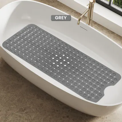 Front. Lux Decor Collection - Bath Tub Mat 40x16 Inch Non-Slip, Quick-Dry Shower Mat with Suction Cups, Machine Washable Bathroom Safety Mat - Grey.