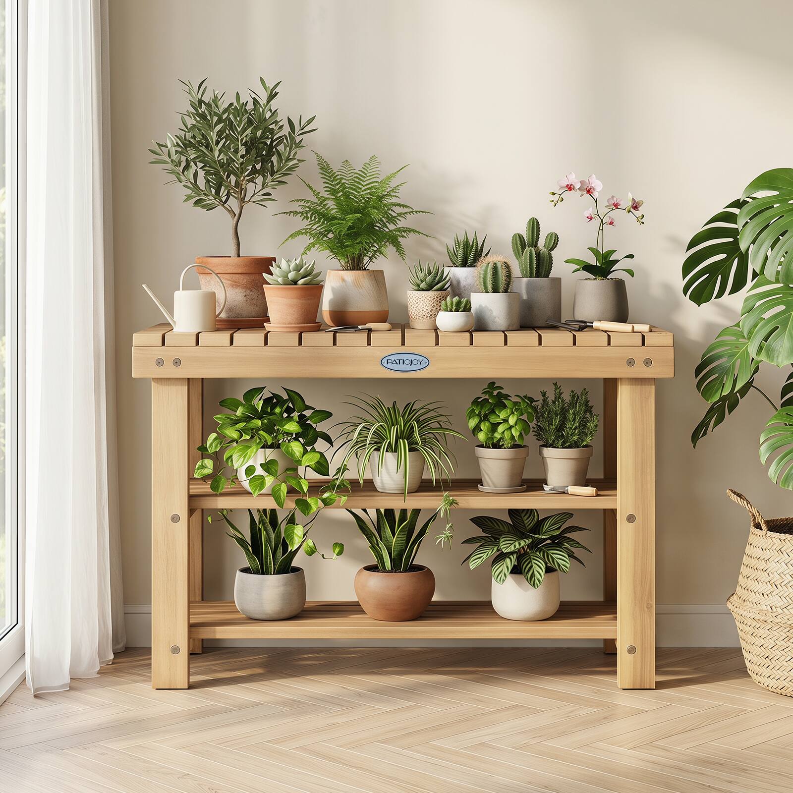Alt View 5. Costway - Costway 3-Tier Solid Wood Shoe Rack Bench Free Standing Shoe Organizer with Slatted Shelves - Natural.