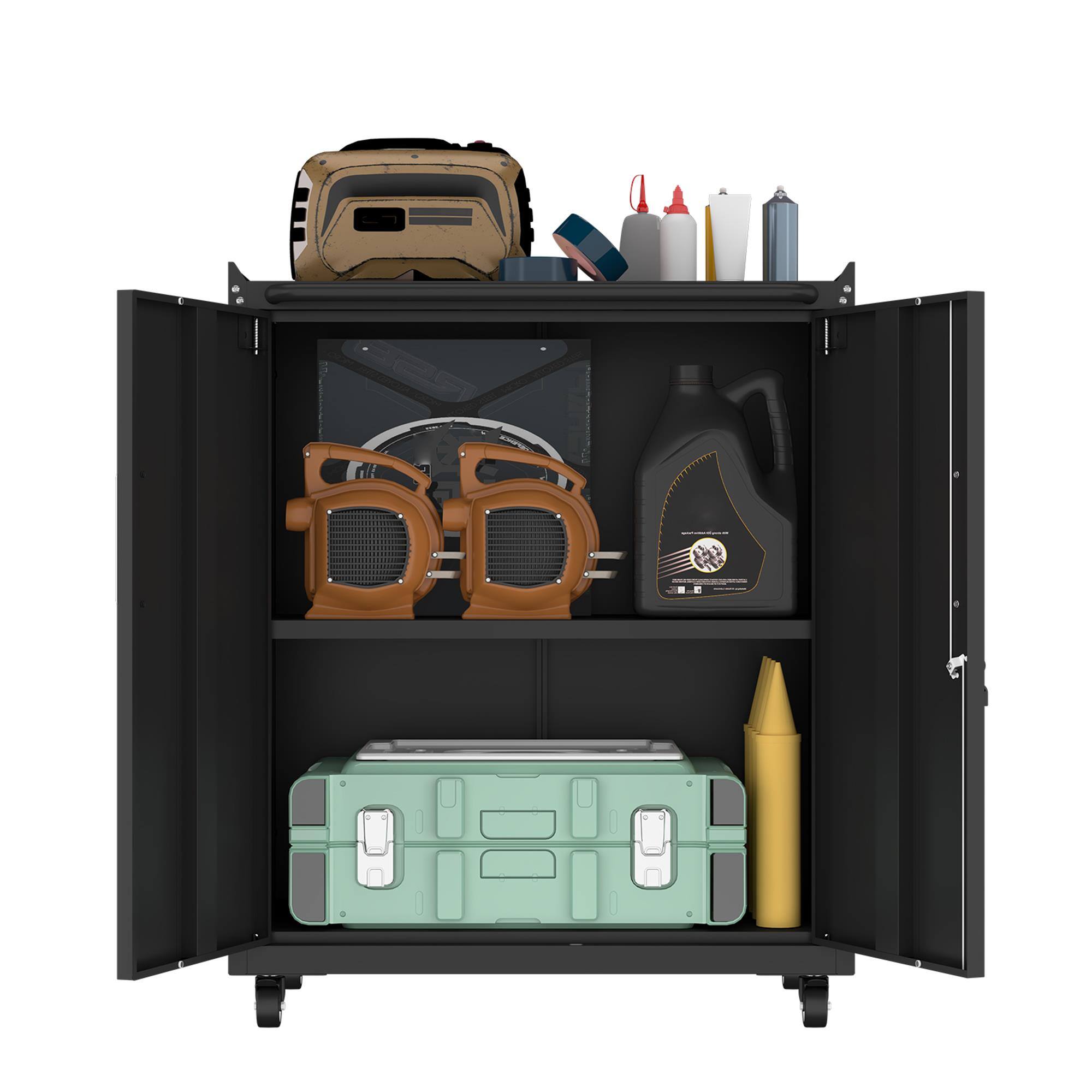 Alt View 5. Boyel Living - Heavy-Duty Rolling Metal Storage Cabinet With Lock & 2 Keys Industrial Mobile Steel Tool Locker - Black.