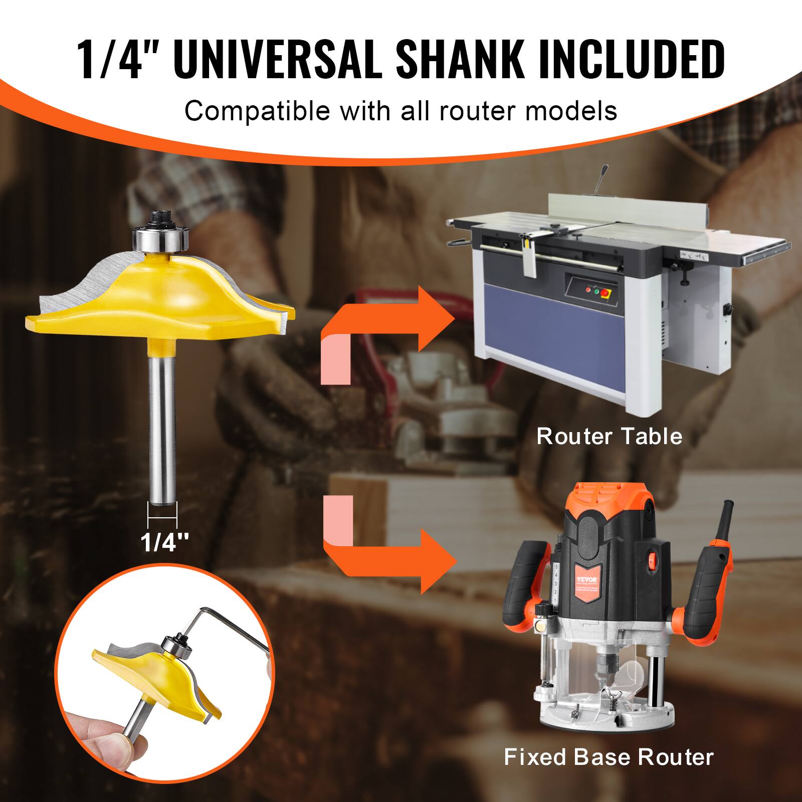 VEVOR Router Bits Set, 3 Pieces, Carbide Router Bit Kit with 1/4 Inch ...