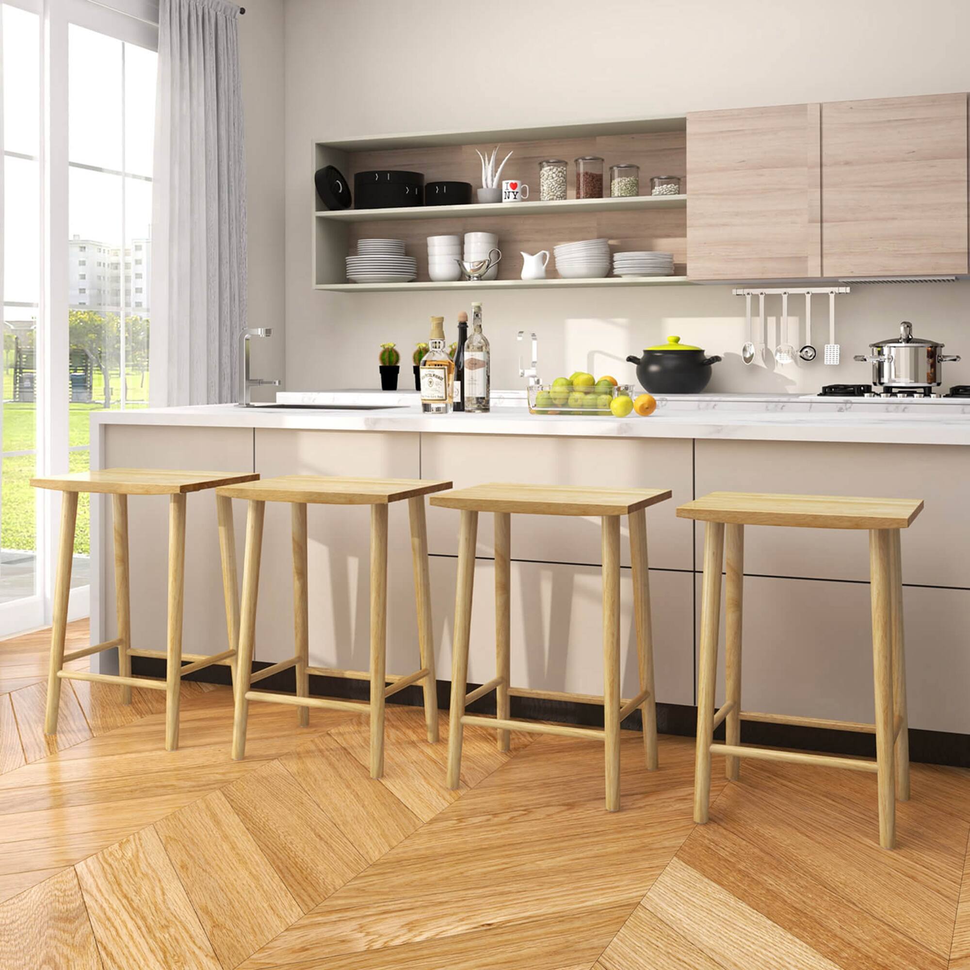 Alt View 1. Costway - 25.5" Counter Height Stool Set of 4 with Footrest & Solid Wood Frame Natural - Natural.