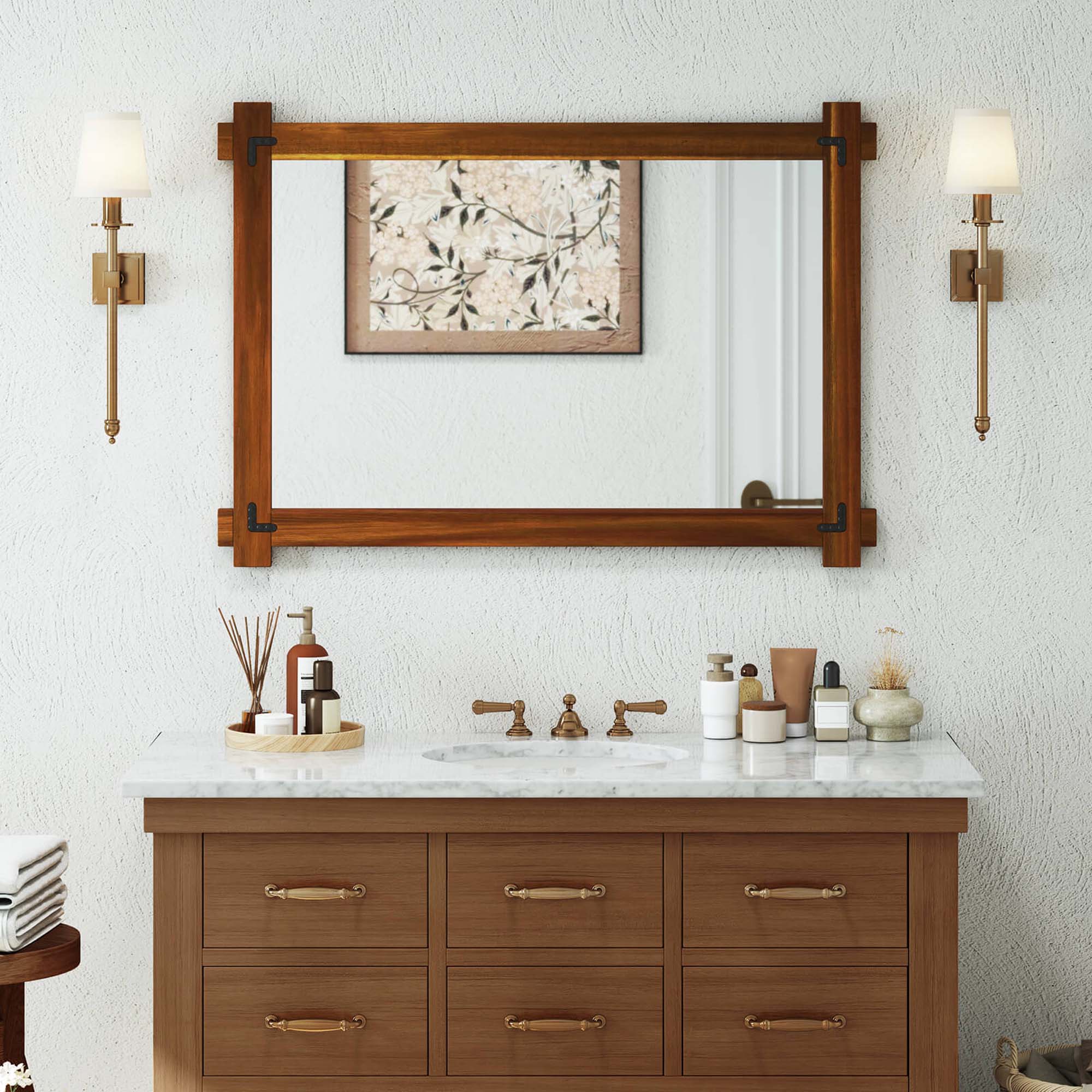 Alt View 2. Costway - Costway 40 x 28.5 Inch Shatterproof Wall Mirror with Acacia Wood Frame & Vintage Rivet Design - Rustic Brown.
