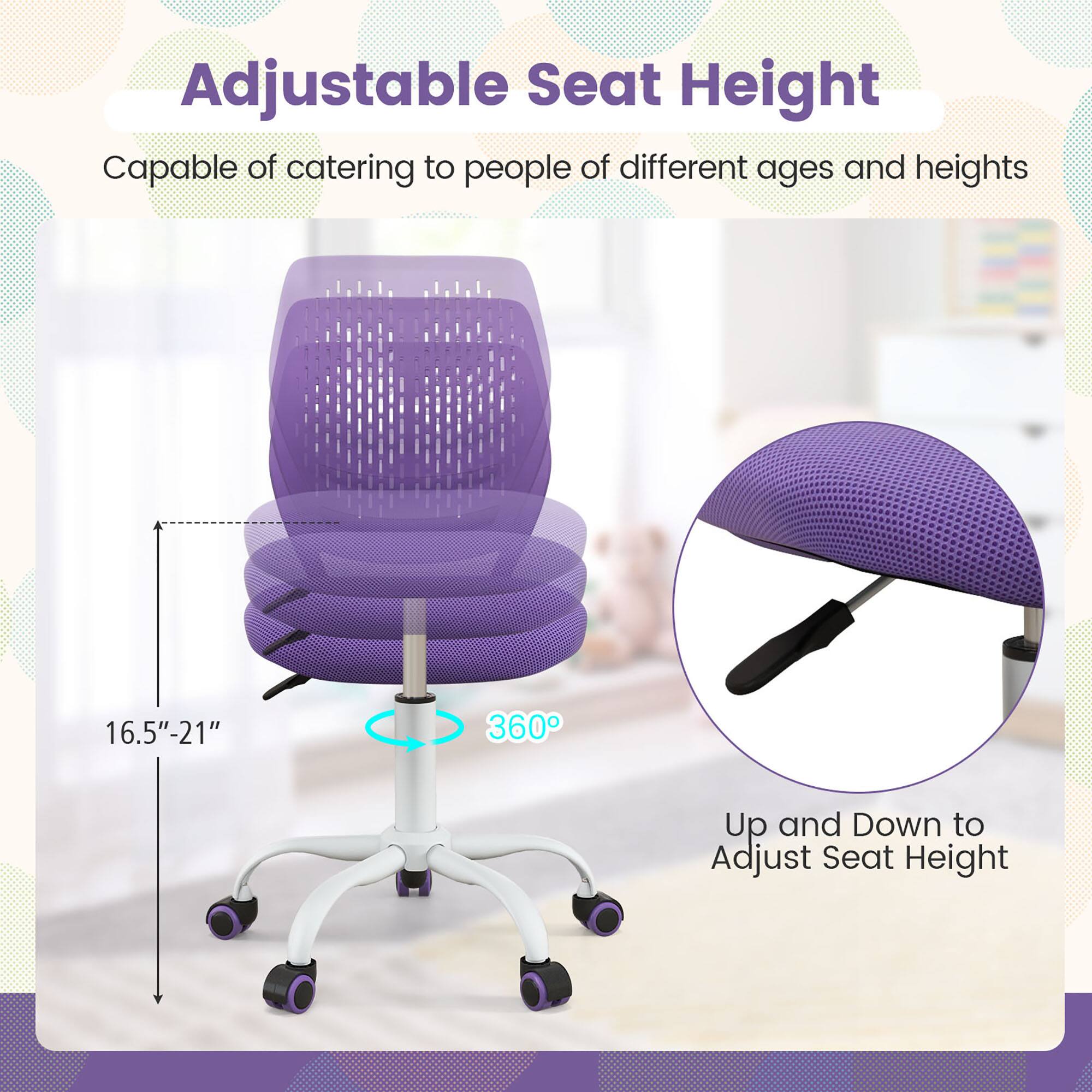 Adjustable Seat Height

Capable of catering to people of different ages and heights

16.5"-21"

360°

Up and Down to Adjust Seat Height