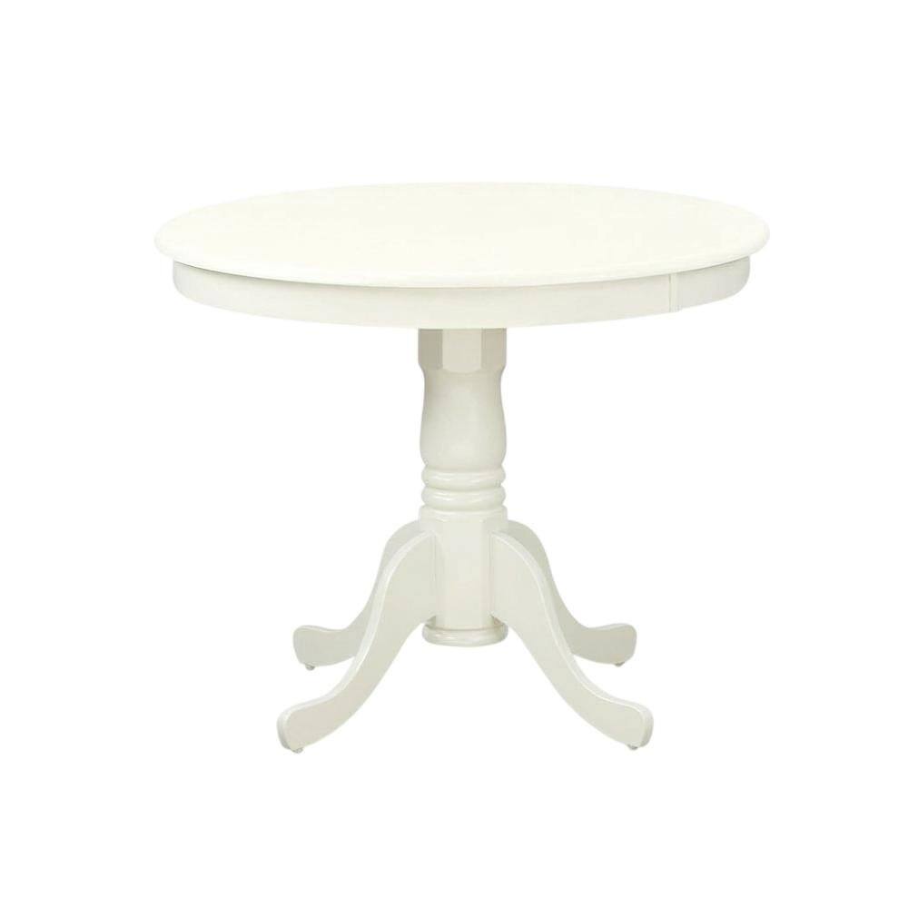 Angle. FurniFact - Elegant Round Small Dining Table – White Finish, Ideal for 2 or 4 - Linen White.