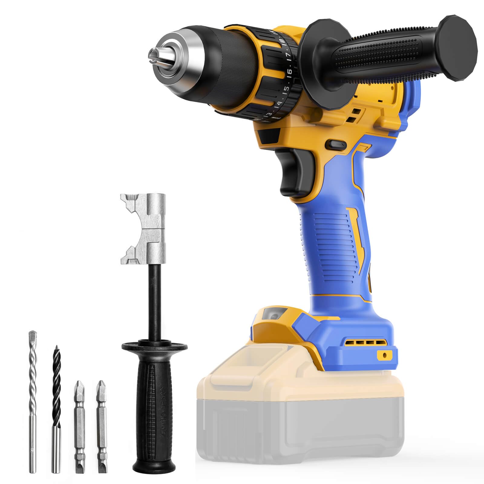 Front. JETRANSPORT - Cordless Hammer Drill Compatible With Dewalt 20v Max no Battery -brushless 1 2 Keyless Metal Chuck Led - Yellow.