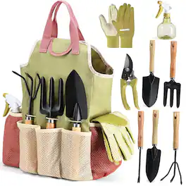 Play22 - Gardening Tools Set of 10 Pieces - Complete Garden Tool Kit Comes with Bag, Gloves, Garden Tool Set with Spray Bottle - Multicolor