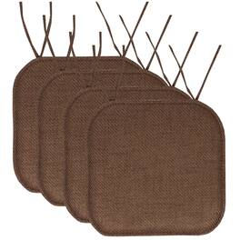 Sweet Home Collection - Herringbone Stitch Memory Foam Non-Slip 16" x 16" Chair Cushion Pad with Ties, 4-Pack - Brown