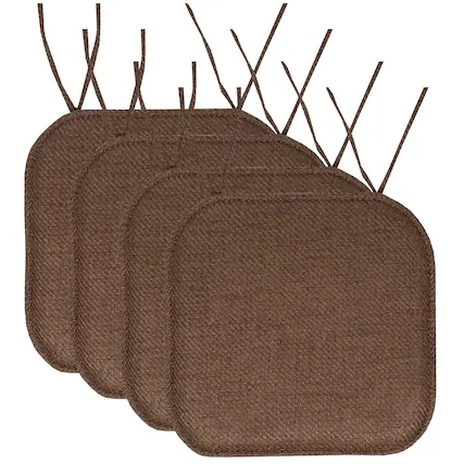 Front. Sweet Home Collection - Herringbone Stitch Memory Foam Non-Slip 16" x 16" Chair Cushion Pad with Ties, 4-Pack - Brown.