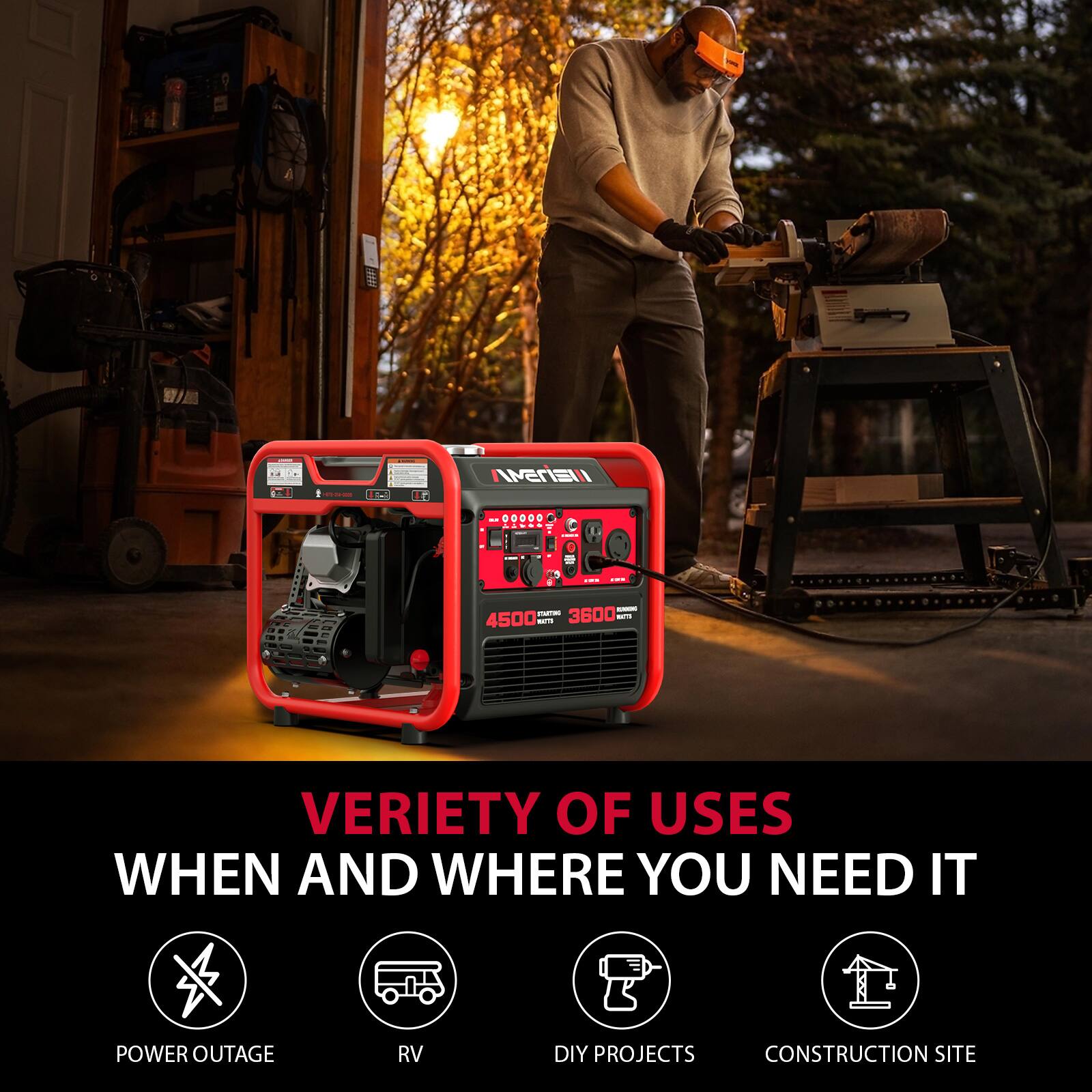 I - -   ENS : ..... I i i I - 3600 4500 - - VERIETY OF USES WHEN AND WHERE YOU NEED IT POWER OUTAGE RV DIY PROJECTS CONSTRUCTION SITE