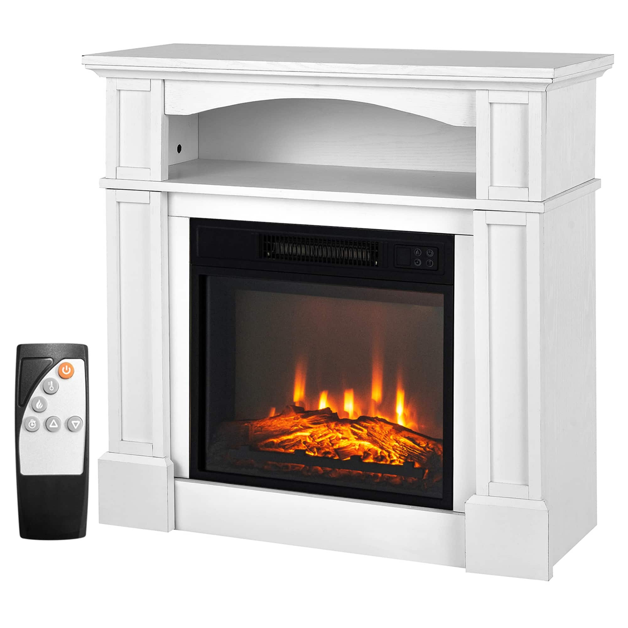Front. Costway - Costway 32" 1400W Electric Fireplace Mantel TV Stand Space Heater W/ Shelf White - White.
