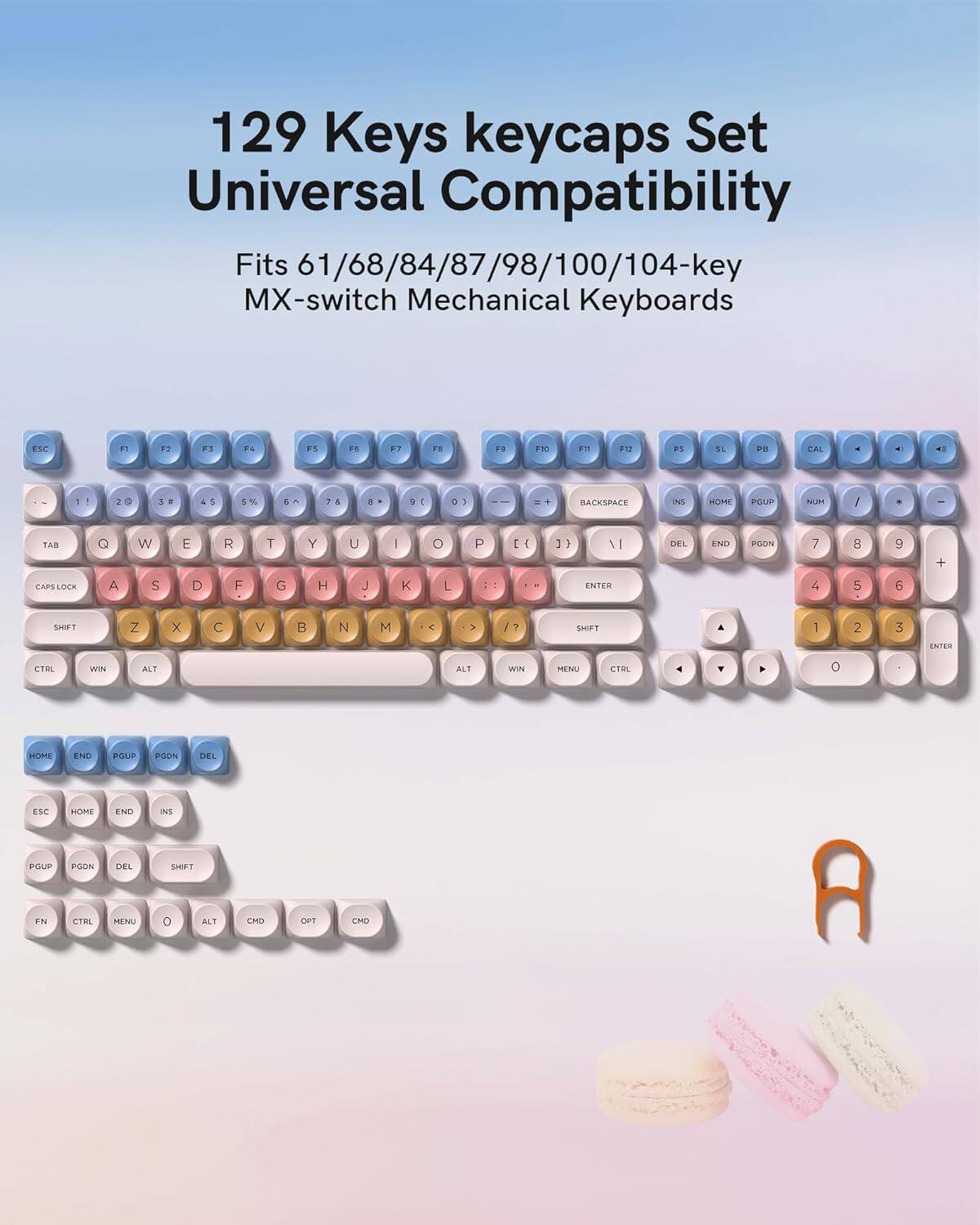 129 Keys keycaps Set Universal Compatibility Fits 61/68/84/87/98/100/104-key MX-switch Mechanical Keyboards