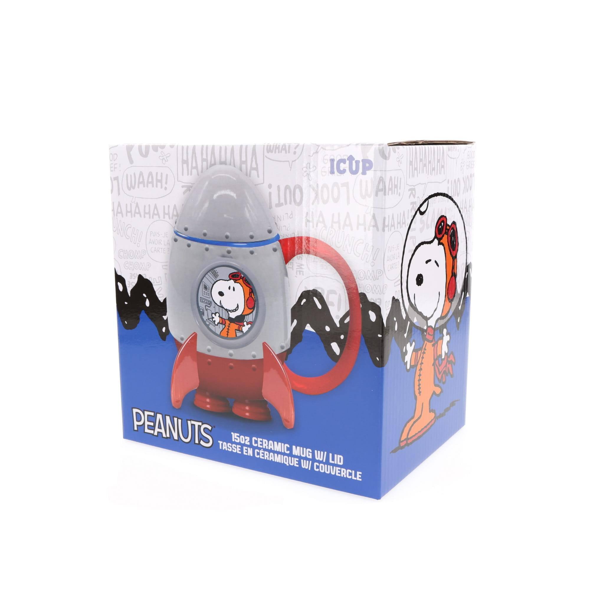 Sure, here is the corrected and grouped text from the image:

---

**Front of the Box:**

- PEANUTS
- 15oz CERAMIC MUG W/ LID
- TASSE EN CERAMIQUE AVEC COUVERCLE

**Side of the Box:**

- WHAT! WAH!
- HAHAHAHA
- WAHH!
- RUNCH!
- ICUP
- X001
- OUT!
- PLIN
- NCH!
- PAS-JE J TRUNCH!
- Aou
- LARTE CHOOP
- CROOLP
- ME
- 39
- N
- OMP
- LOMP
- C
- U
- PEANUTS
- TASSE EN CERAMIQUE
- LID COUVERCLE

**Background Text:**

- WAHH!
- HAHAHAHA
- RUNCH!
- ICUP
- X001
- OUT!
- PLIN
- NCH!
- PAS-JE J TRUNCH!
- Aou
- LARTE CHOOP
- CROOLP
- ME
- 39
- N
-